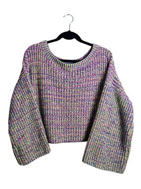 Soho Jeans Chunky Knit Sweater Neon Multicolor Metallic Cropped Large